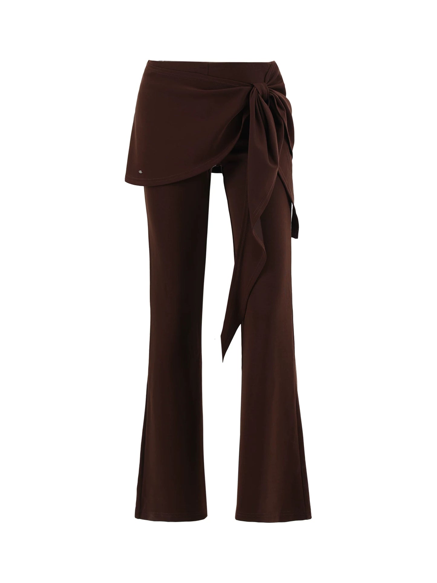 "City Departure" Brown Layered Tie-Waist Flared Pants