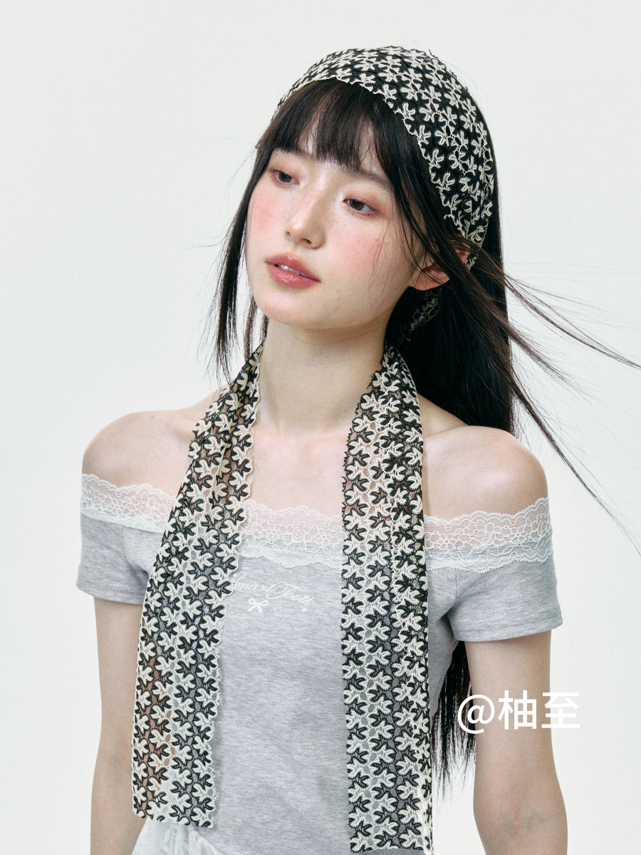 Floral Cutout Lace Scarf – Lightweight Breathable Summer Neck Scarf