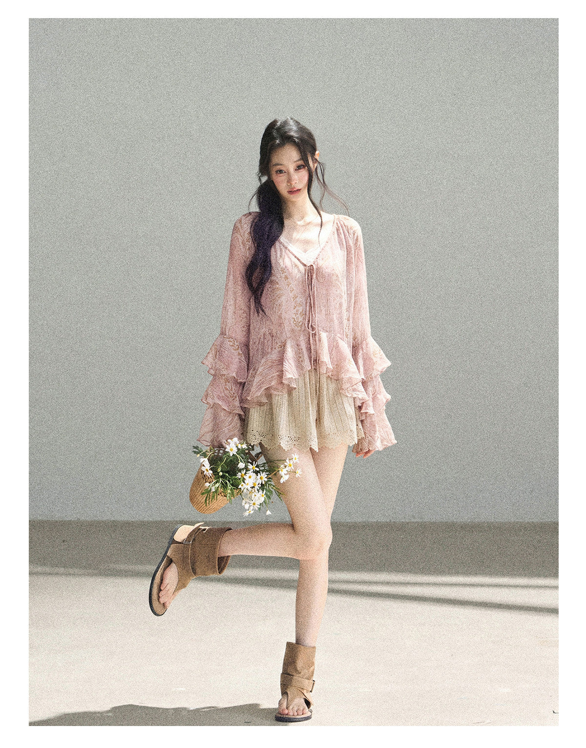 170726 "A Place Where Softness Rests" Lotus Mauve Ruffle Tie-Front Cover-Up Cardigan