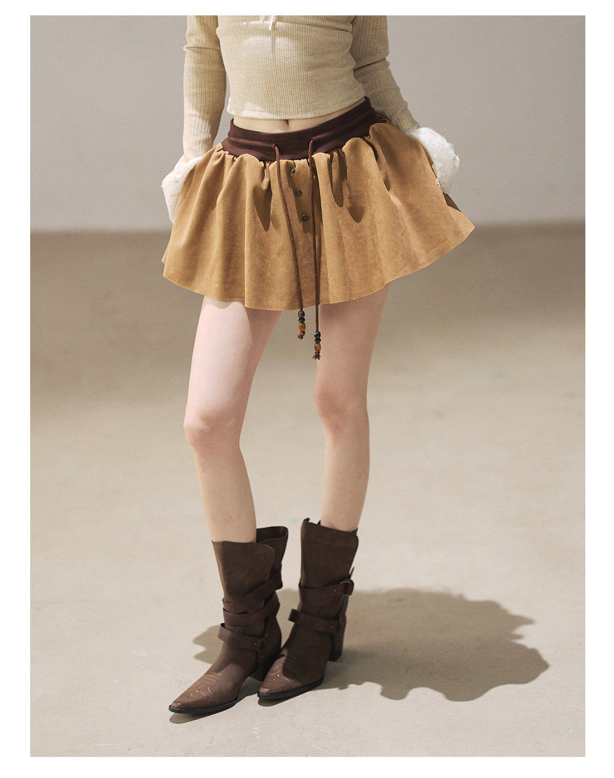 170726 "Wrapped in the Autumn Breeze" Roasted Pecan Suede Wrap Mini Skirt