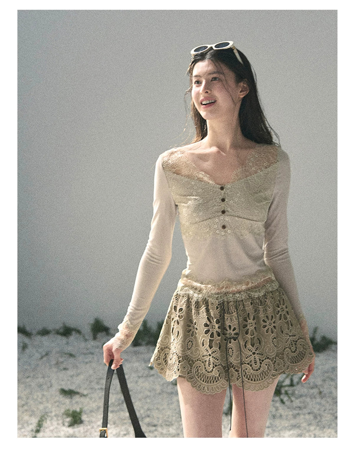 “Lost in Your Embrace” Roasted Pecan Lace Puff Skort