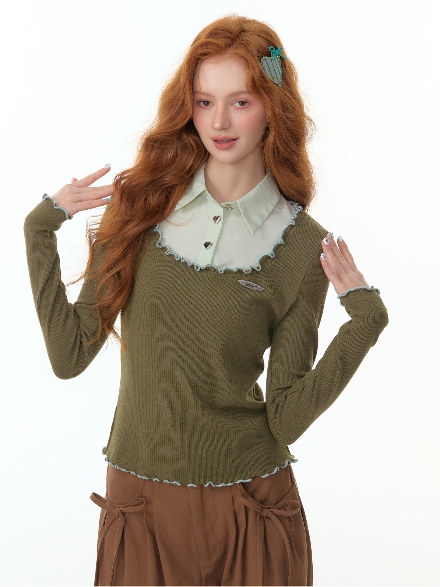 ZiziFei - "Forest Muse" Double-Layer Knit Top