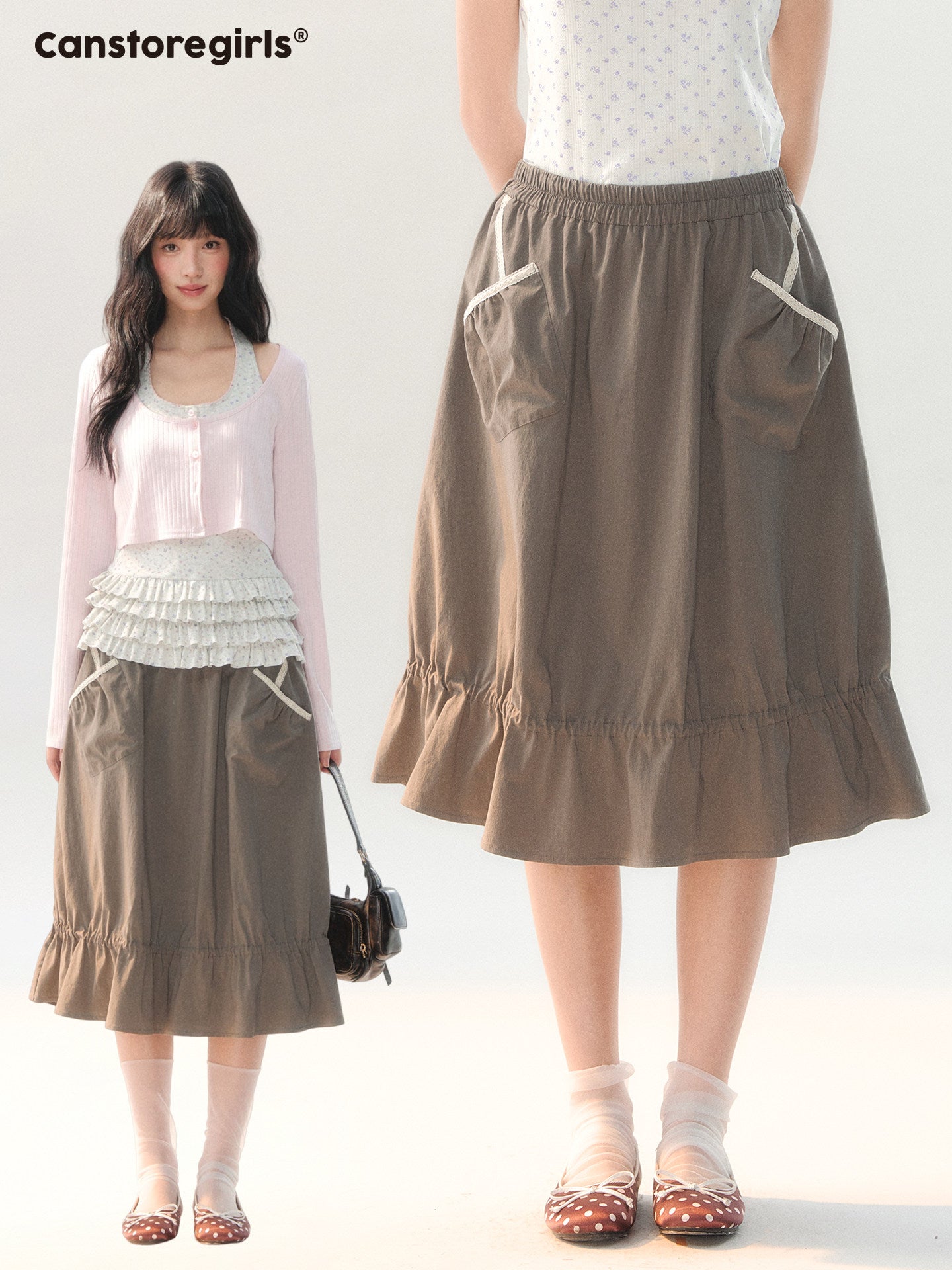 170726C "Sage Meadow" Sage Green Lace Pocket Culotte Skirt