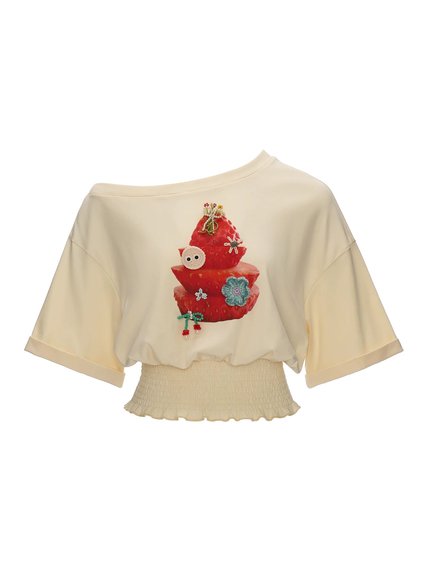 "Strawberry Tart Muse" Off-Shoulder Cropped T-shirt WE939