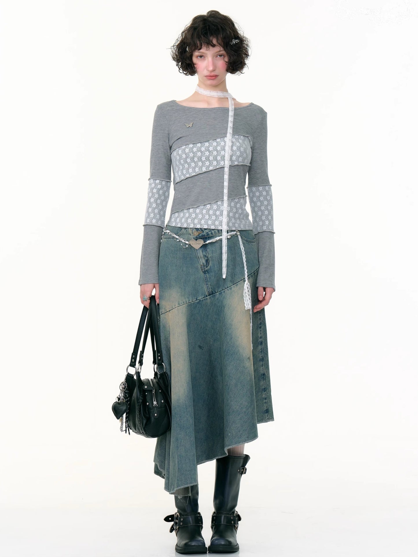 ZiziFei - Asymmetrical High-Waist Denim Skirt