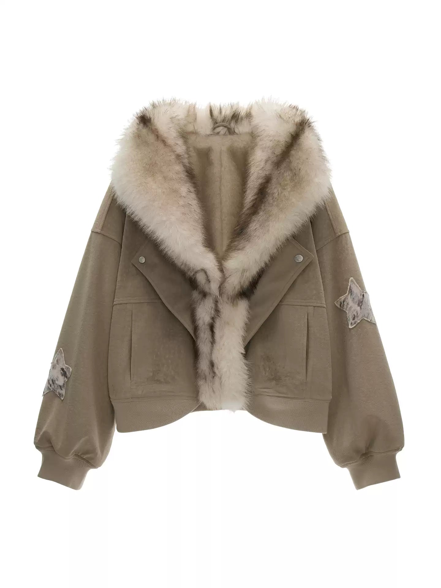 MAMC - Faux-Layered Almond Grey Fleece Suede Jacket WE880