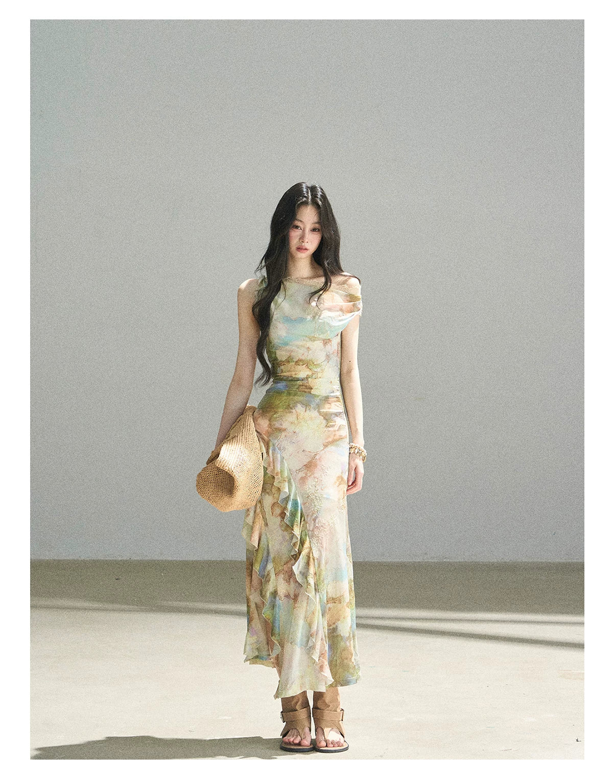"Daisies & Poppies" Misty Meadow Off-Shoulder Lace Maxi Dress