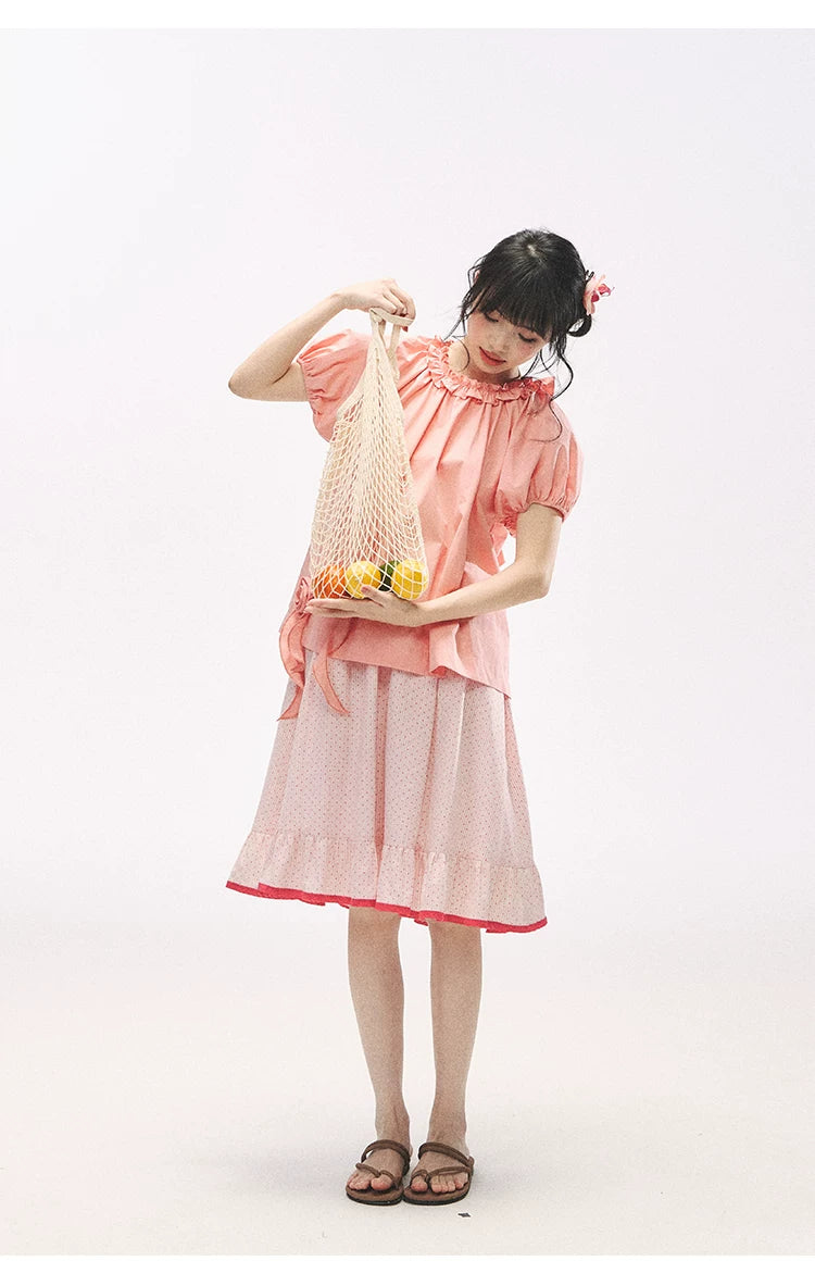 "Rosy Picnic" Pink Polka Dot A-Line Mini Skirt