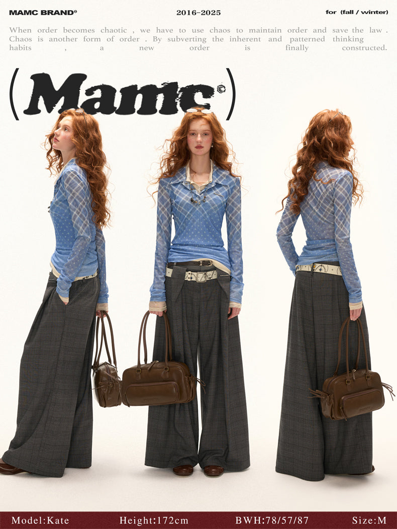 MAMC - Gradient Mesh Plaid Long-Sleeve Top