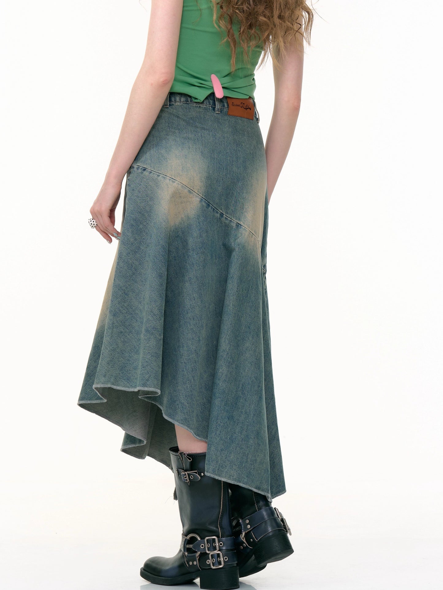 ZiziFei - Asymmetrical High-Waist Denim Skirt