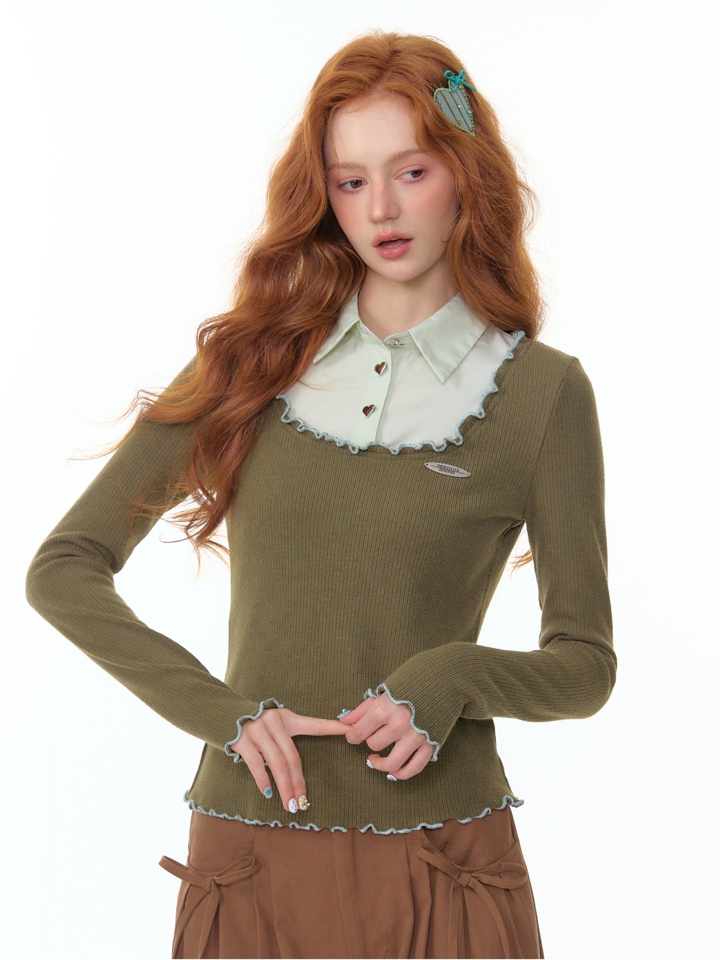 ZiziFei - "Forest Muse" Double-Layer Knit Top