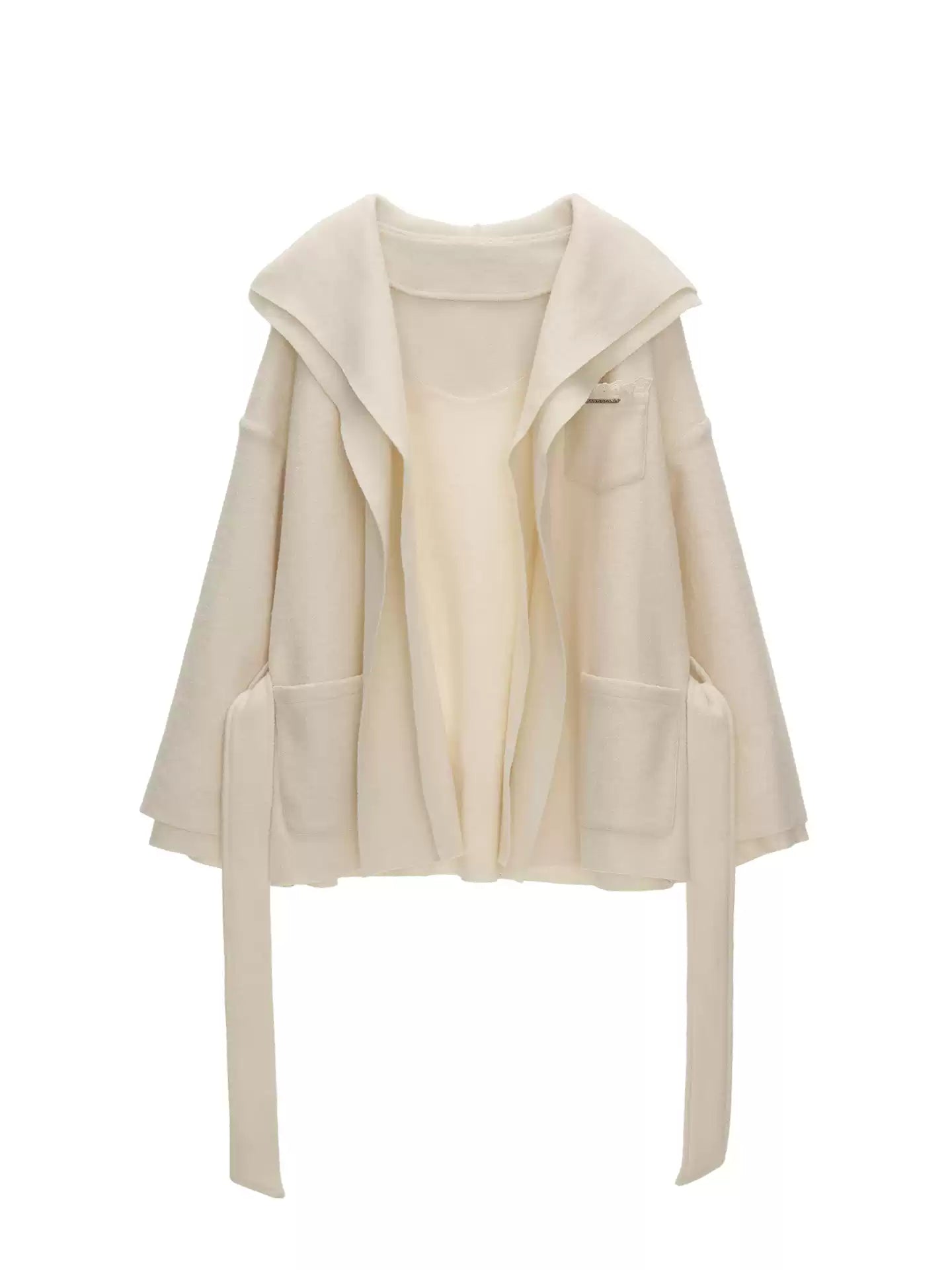 MAMC - White Double-Hood Wool Blend Tie Coat WE896