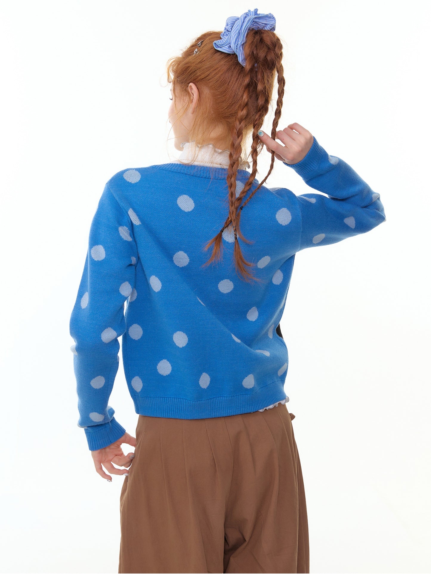 ZiziFei - Sweet Kitty Polka Dot Knit Cardigan – Faux Ribbon Lace-Up