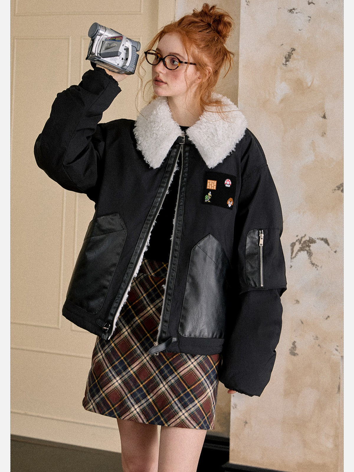 EZEK - Faux Shearling Contrast Puffer Jacket