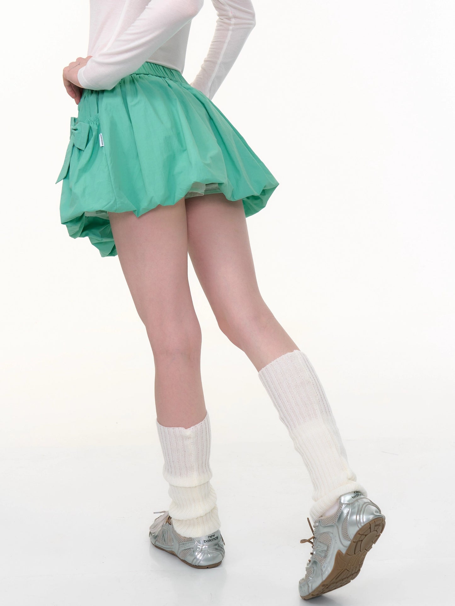 ZiziFei - Y2K High-Waisted Bubble Mini Skirt – Bow Detail A-Line Skirt in Green & Navy