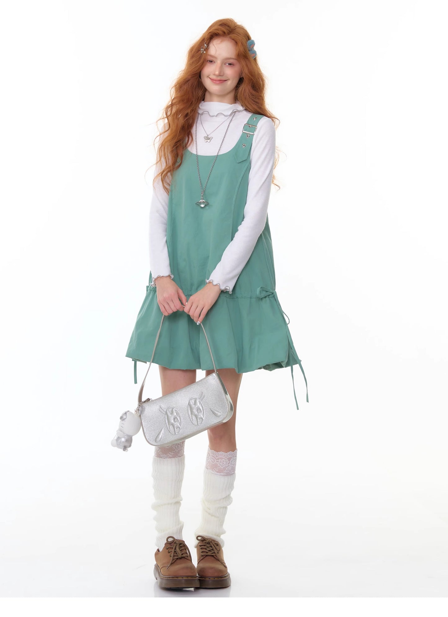 ZiziFei - White Sheer Ruffled Mock Neck Base Layer Top with Butterfly Accent