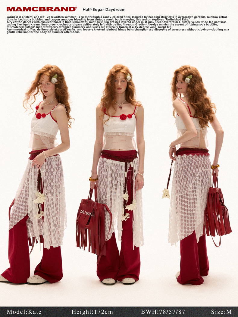 MAMC - White Sheer Lace Layering Apron – Adjustable Tie-Waist Summer Overlay