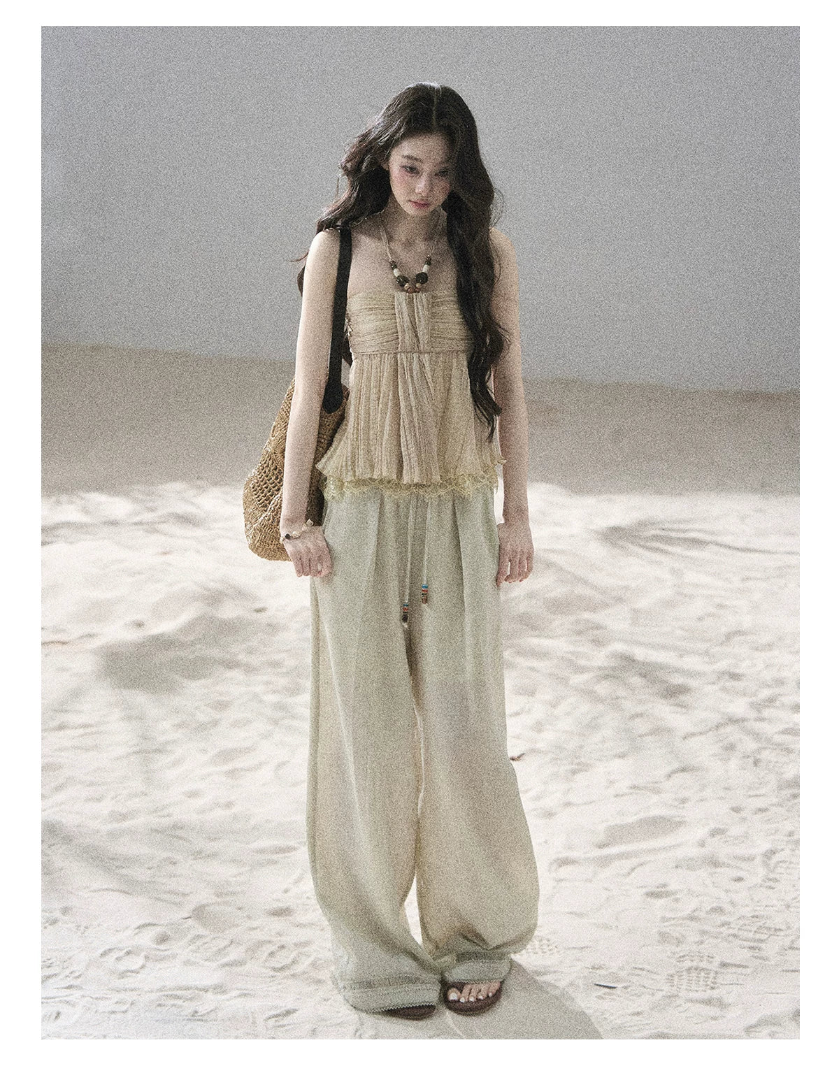 "Follow the Sea Breeze" Lightweight Straight-Leg Wide-Leg Pants (Lotus Pink/ Gray Sage Green/ Gray Blue)