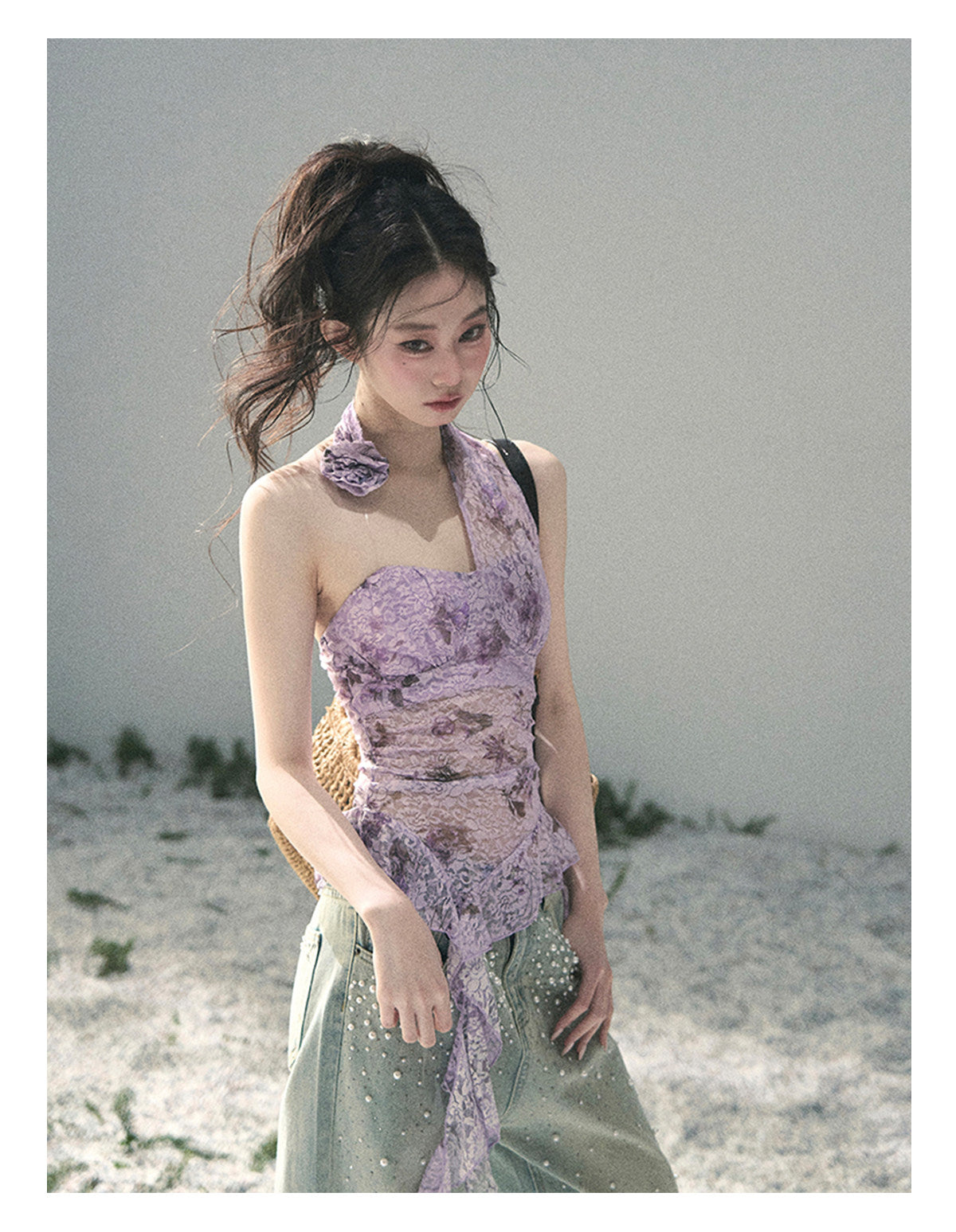 “Jacaranda Whisper” Orchid Purple Asymmetrical Halter Top