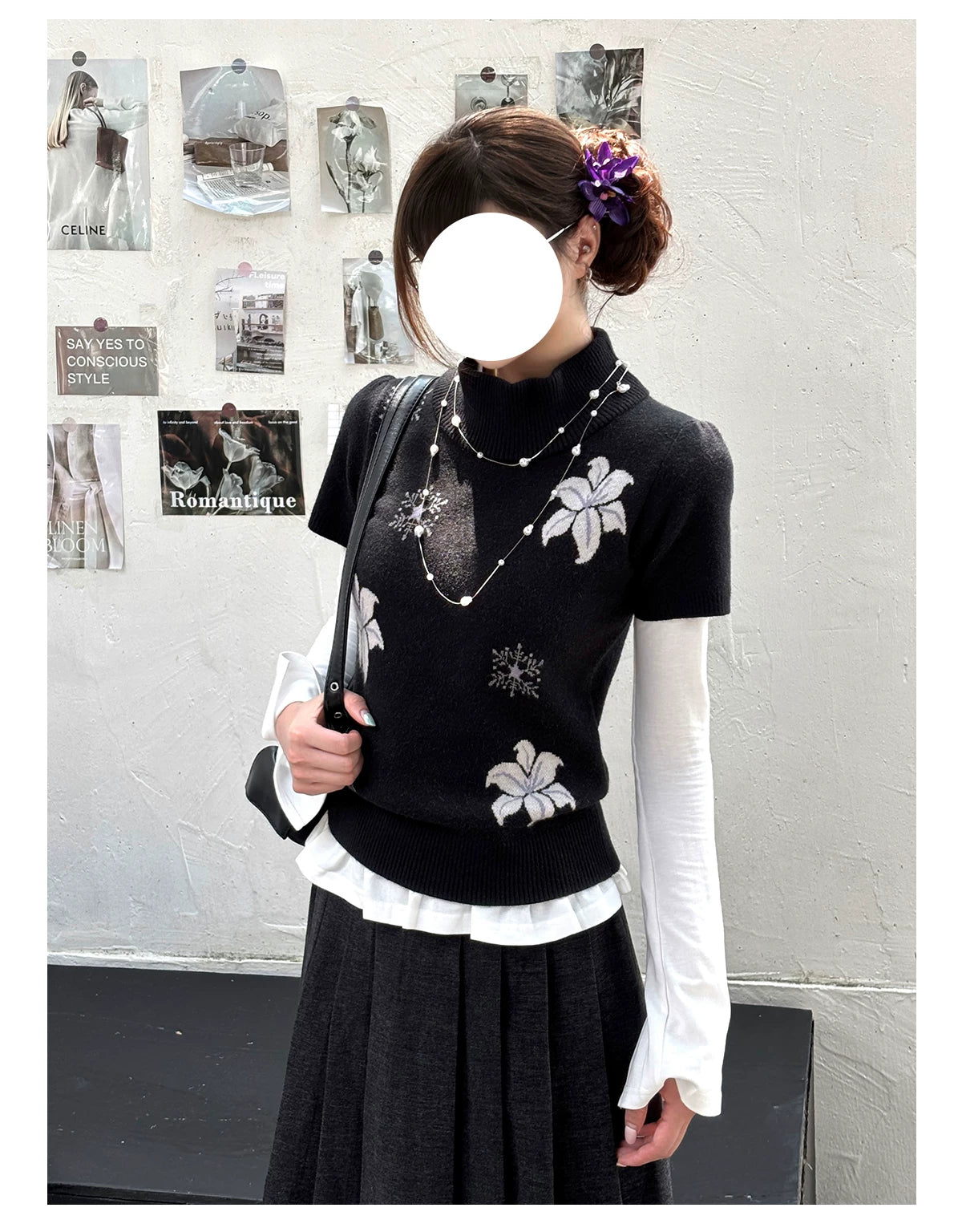 "Showa Lily" Black Knit Sweater Vest Set