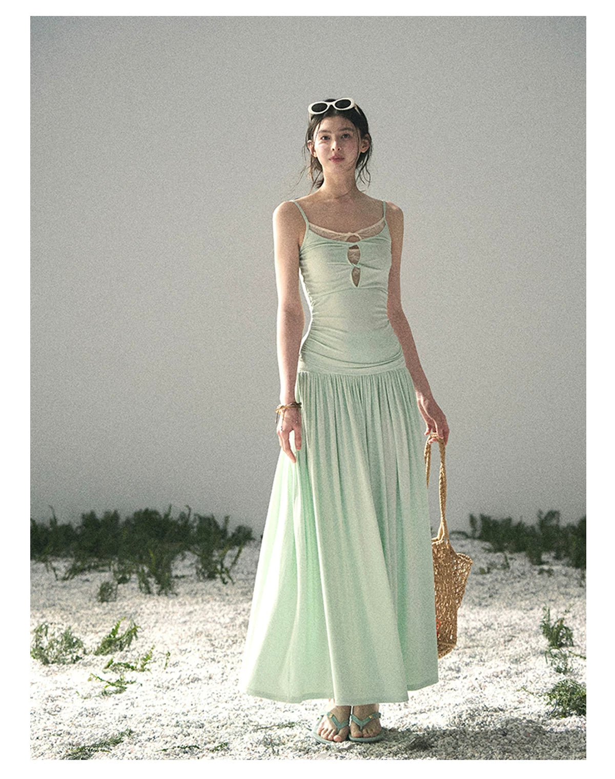 “Mint Afterglow” Jade Green Twist Cutout Top & Maxi Skirt