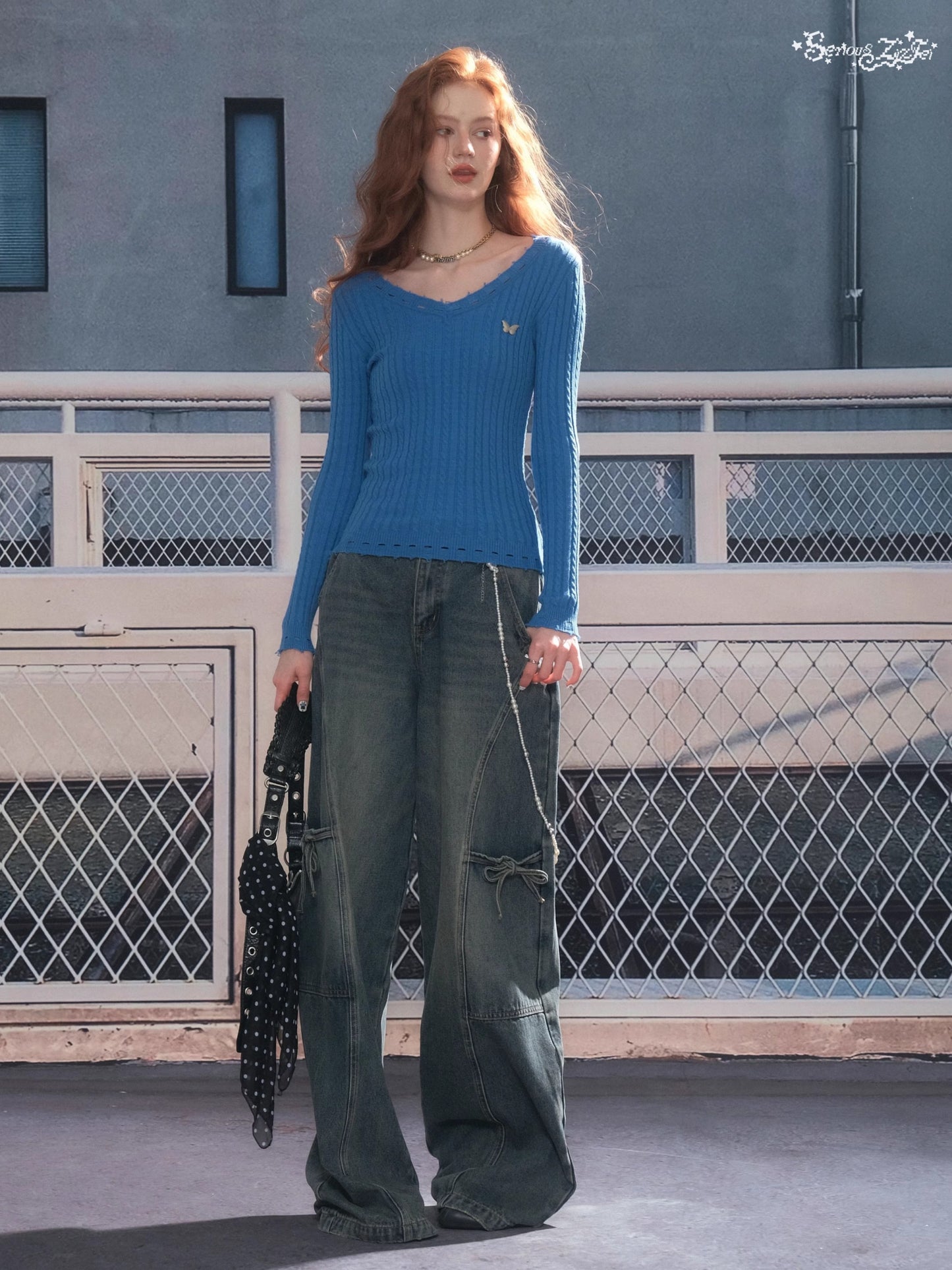ZiziFei - Bow Detail Straight Leg Jeans – Relaxed Fit Panel Denim
