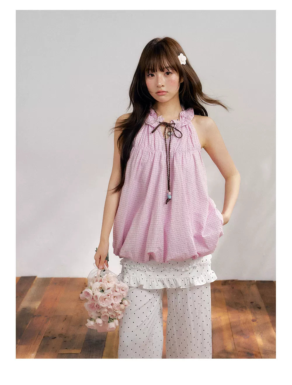 “Pink Mist Whispers” Lavender Crinkle Halter Top