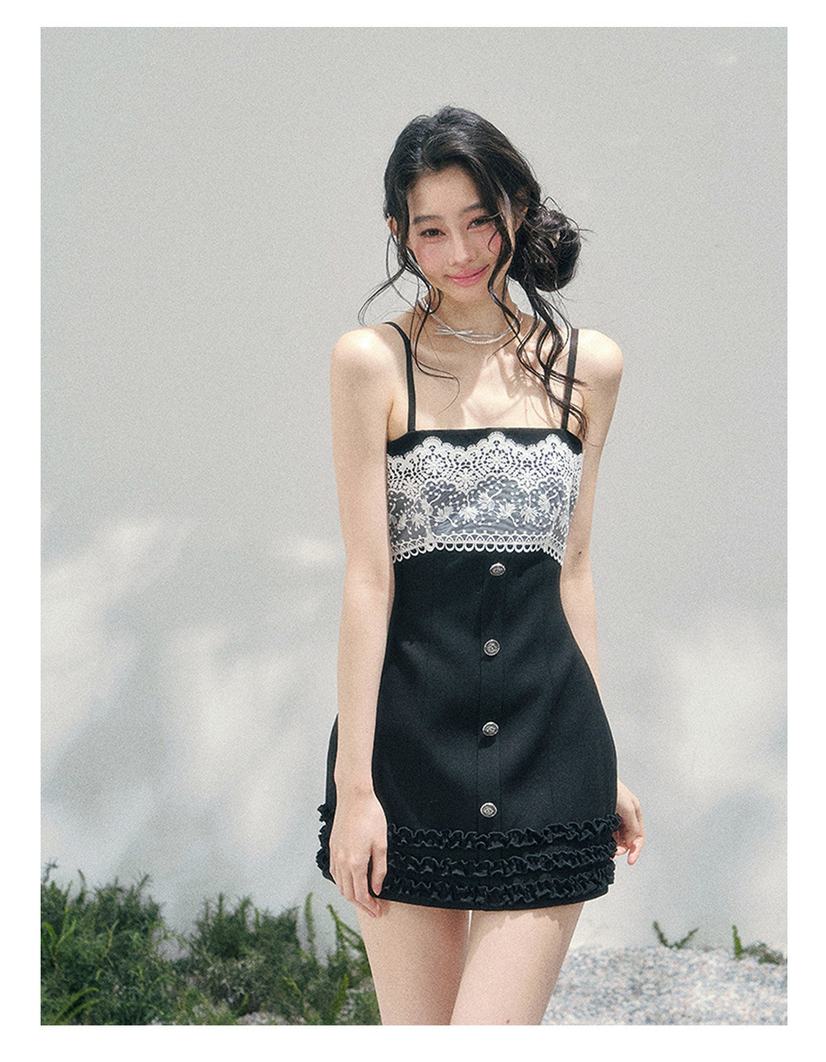 “Midnight Soliloquy” Black Lace Slip Mini Dress
