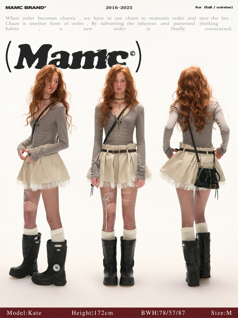 MAMC - Hollow-Out Panel V-Neck Slim Fit Top