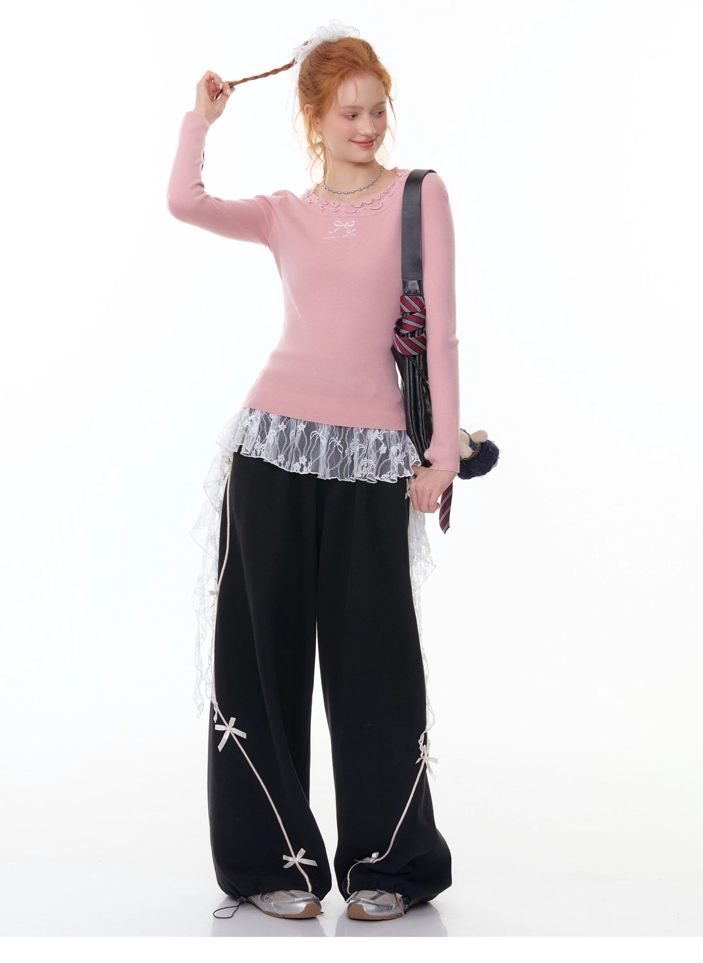 ZiziFei - Sweet Ribbon-Drawstring Jogger Pants