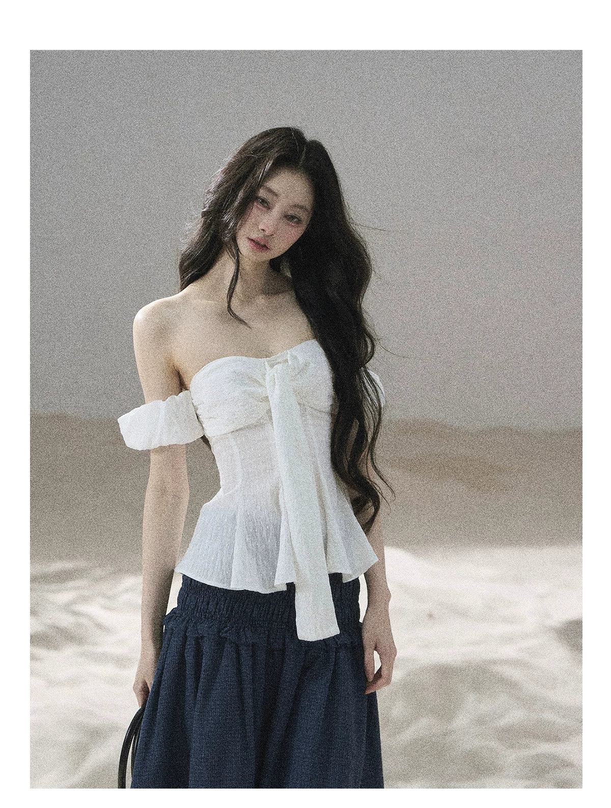 "Lazy Soliloquy" White Peplum Top & Wide-Leg Pants Set