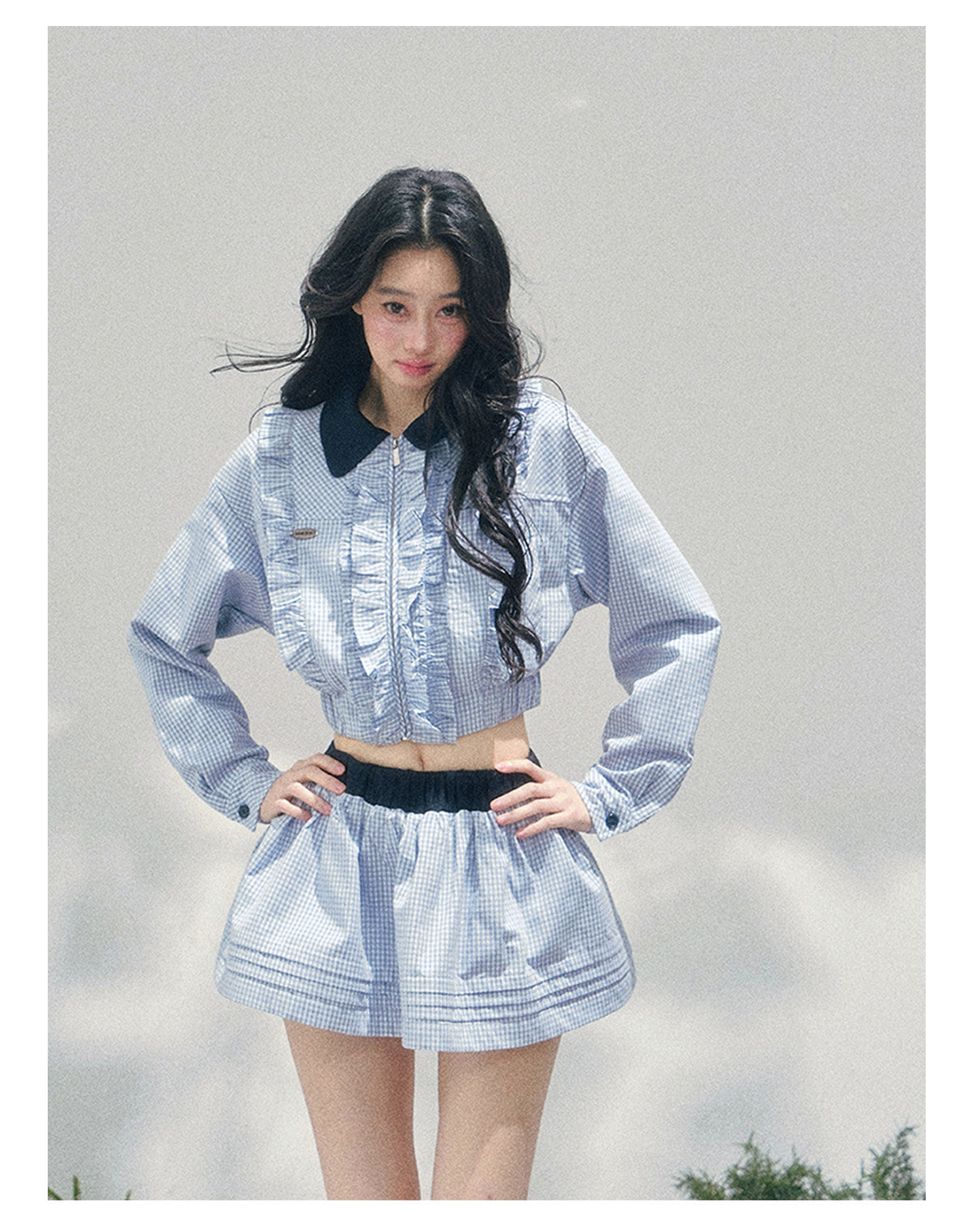 “English Manor” Plaid Cropped Top & Bubble Mini Skirt Set