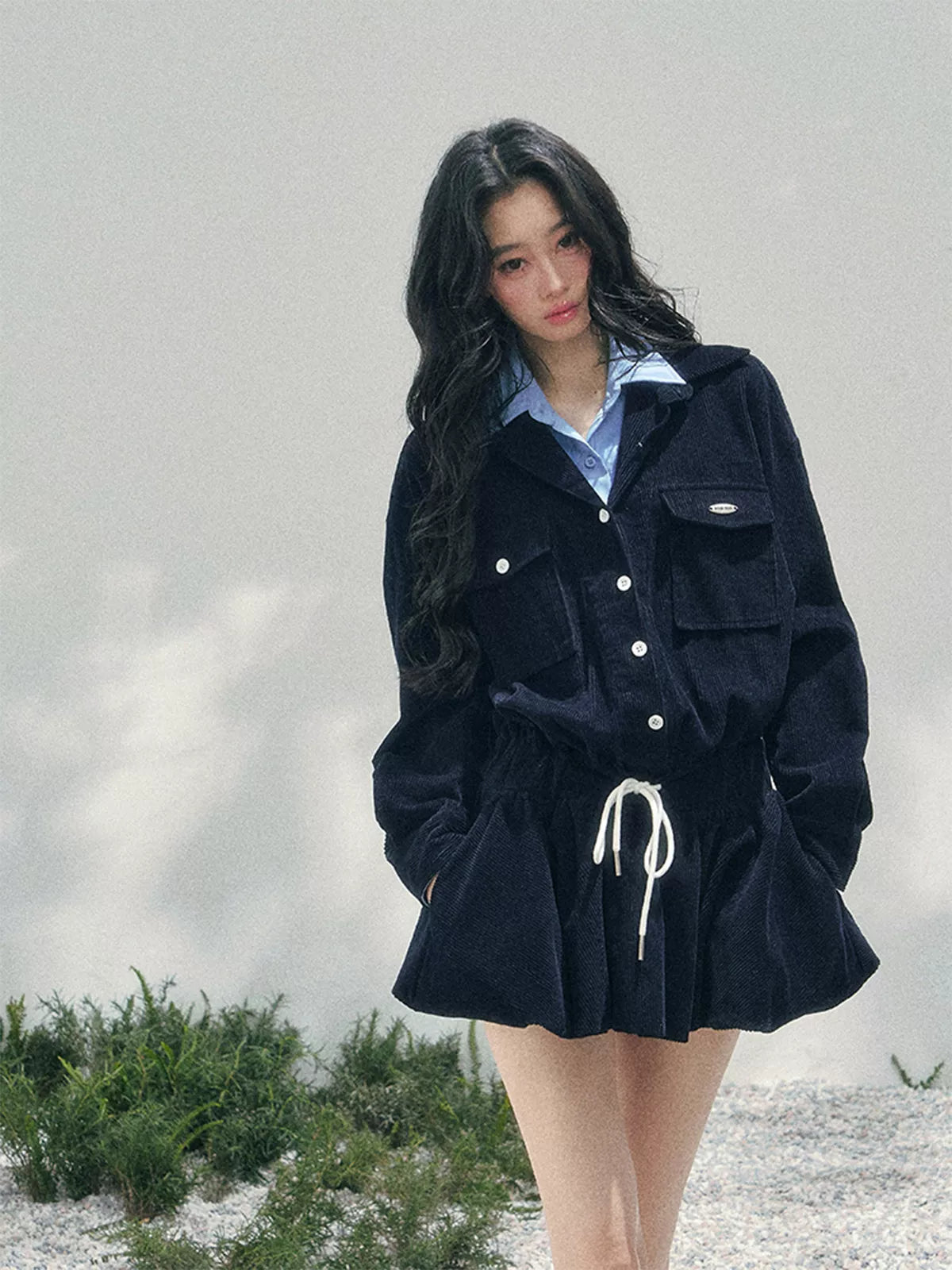 “Brewer Academy” Corduroy Bubble Hem Mini Dress