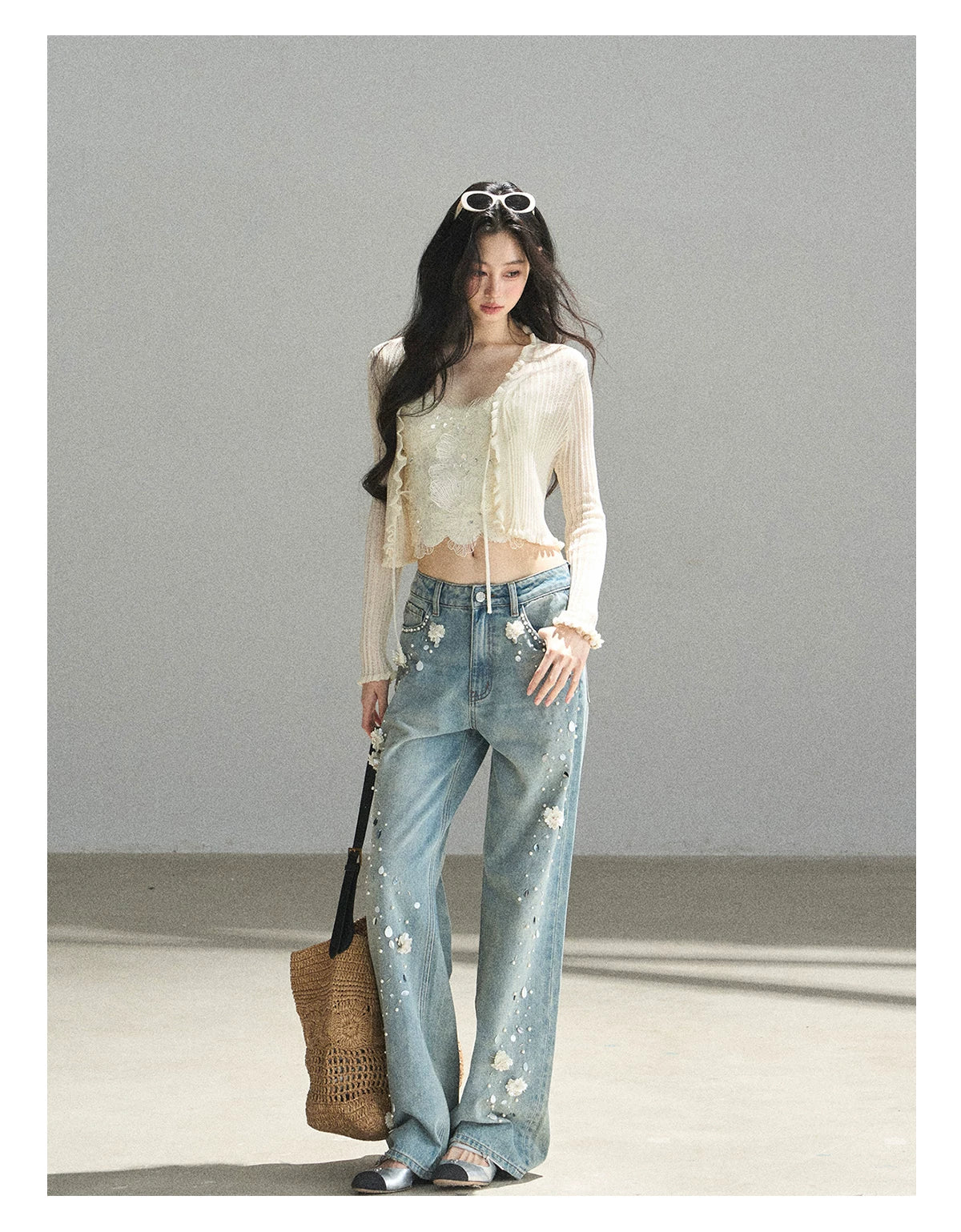 "Waiting for the Breeze" Apricot Lace Knit Cardigan & Cami Set