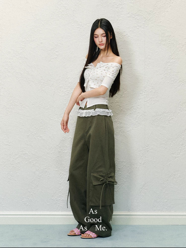"Field Notes" Utility Wide-Leg Cargo Pants (Army Green/ Grape Purple)