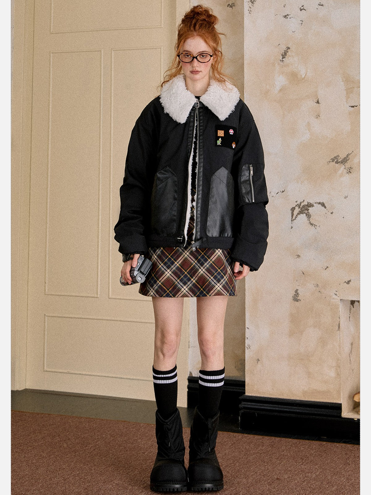EZEK - Faux Shearling Contrast Puffer Jacket