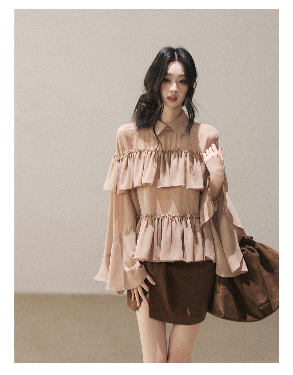 170726 "Veiled in the Evening Mist" Milk Tea Ruffle Blouse