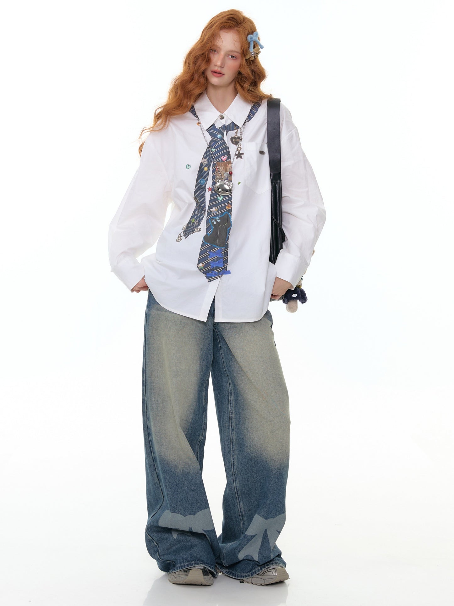 ZiziFei - Bow Embroidered High-Waisted Denim Jeans