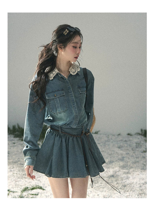 “Falling Into Your Gaze” Vintage Blue Denim Babydoll Dress