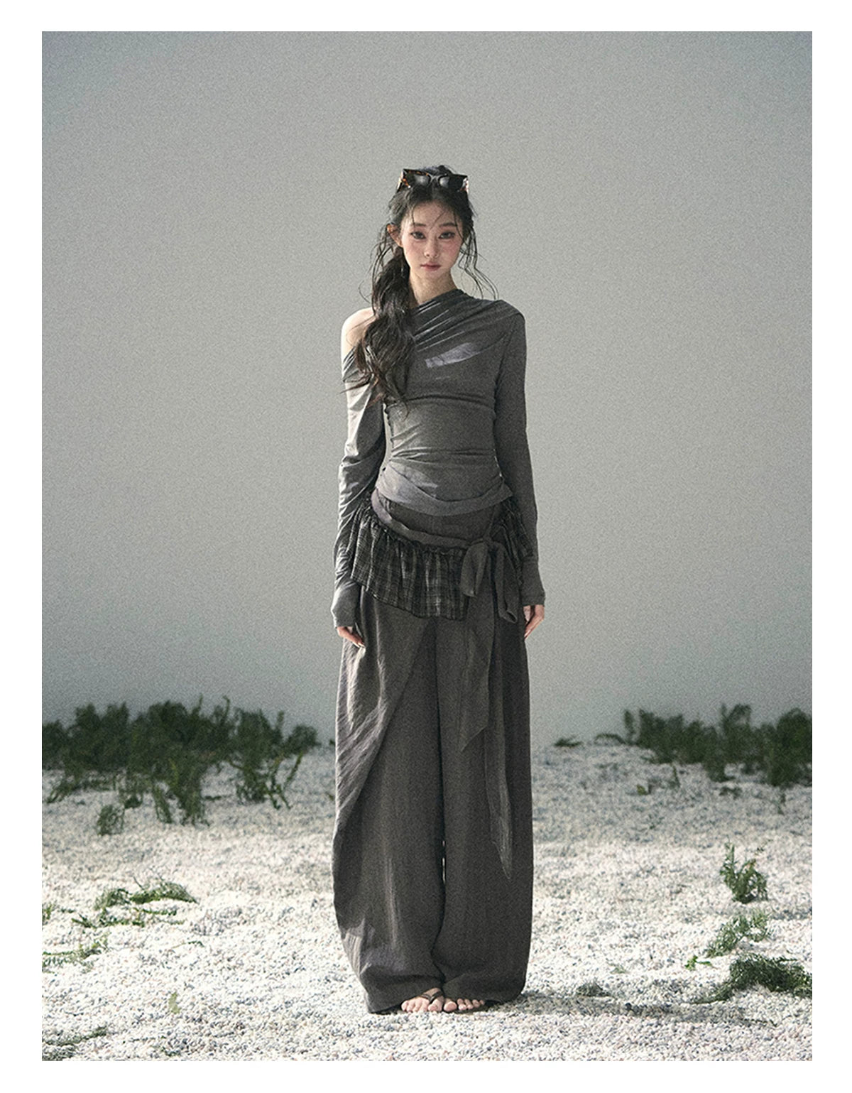 “Where Shadow Walks Beside Light” Dusk Gray Asymmetrical Top