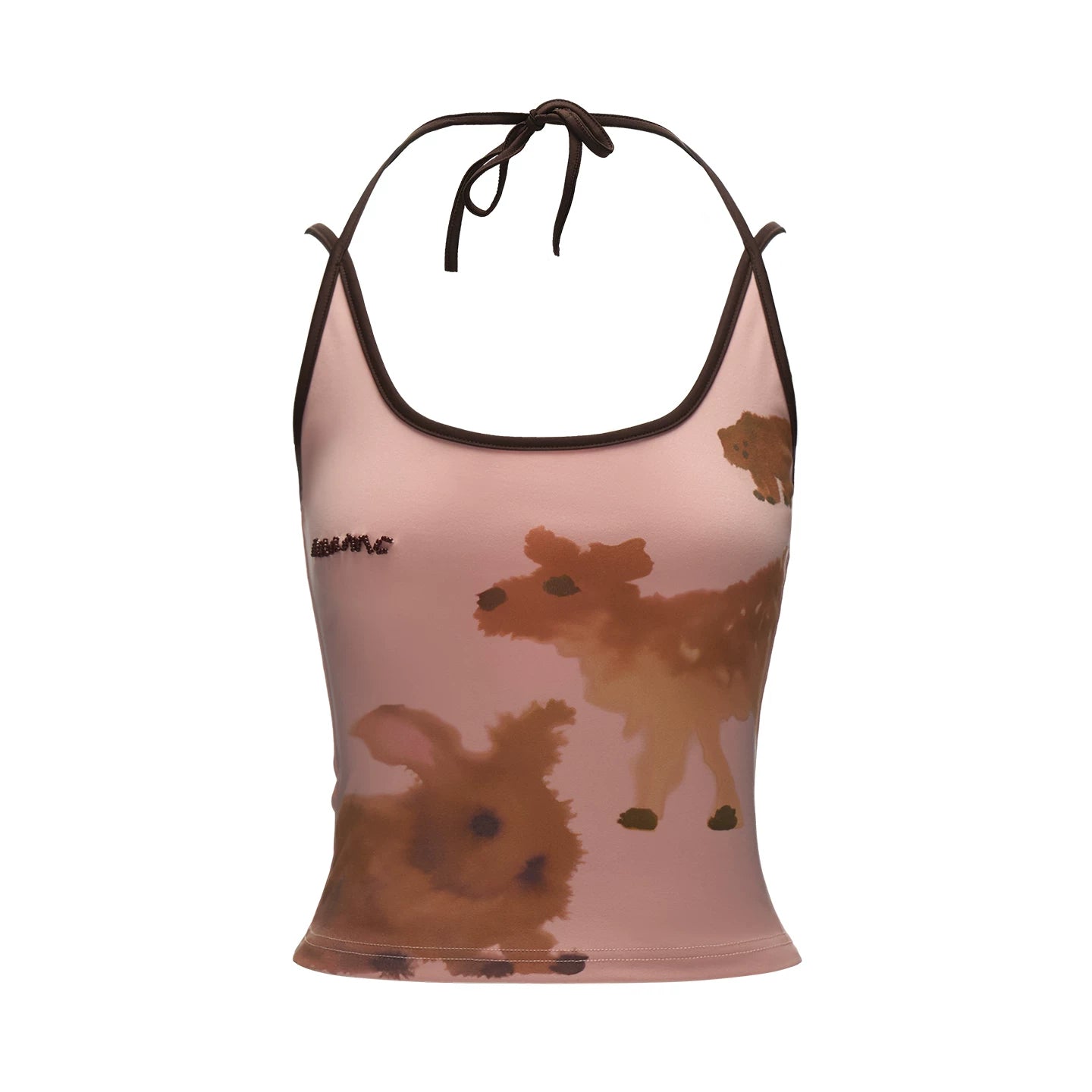 "Playful Animal Pop" Tie-Strap Cropped Camisole Top – Pink WE940