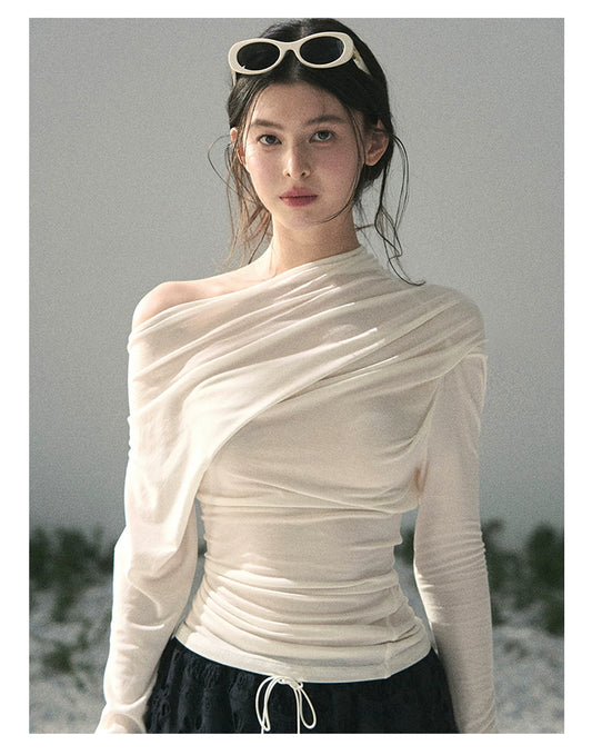 “Where Shadow Walks Beside Light” Milk Apricot Asymmetrical Top