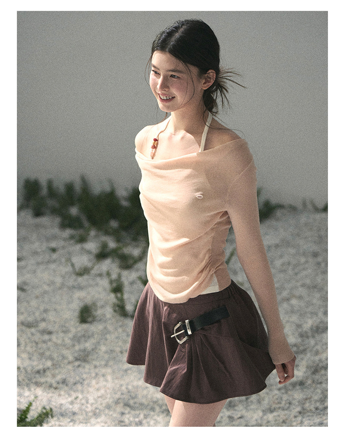 “Corridor Chimes” Chestnut Brown A-Line Puff Mini Skirt