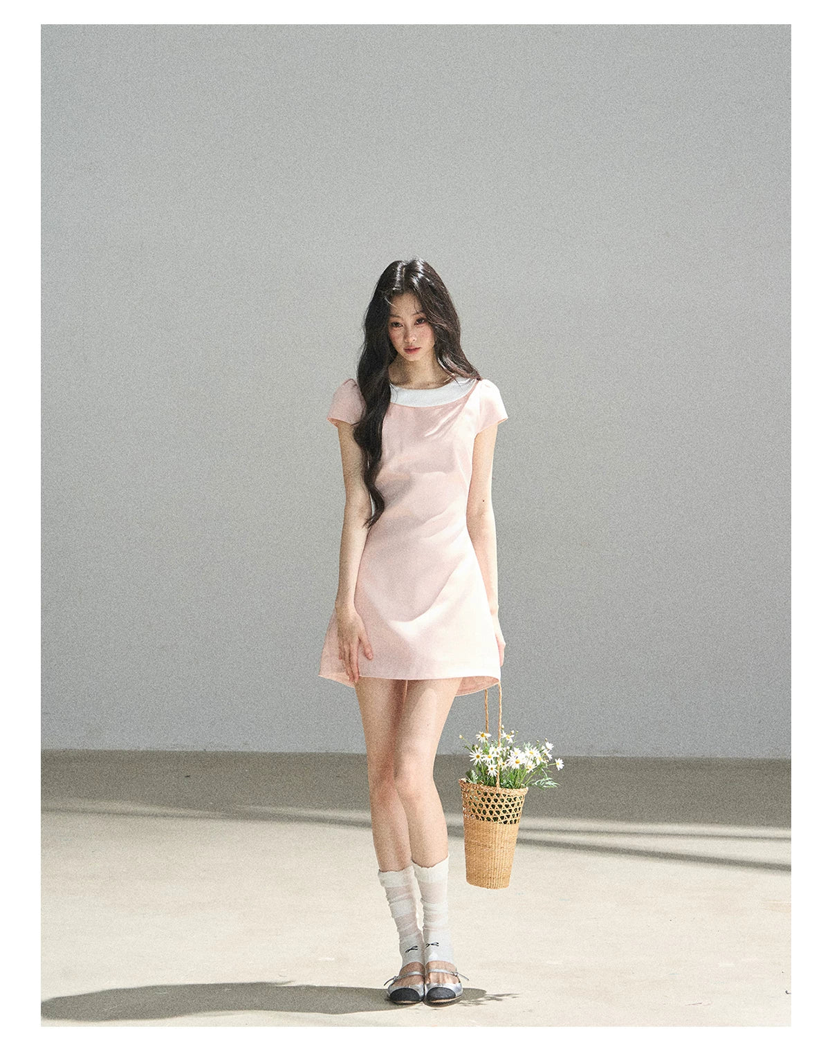 "First Bloom" Pink Mist Satin Puff Mini Dress