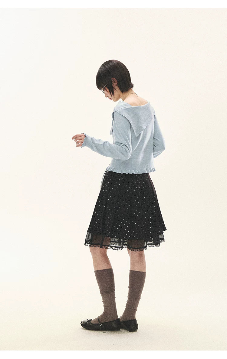 "Sea Salt Bloom" Sea Salt Blue Off-Shoulder Ruffle Knit Sweater
