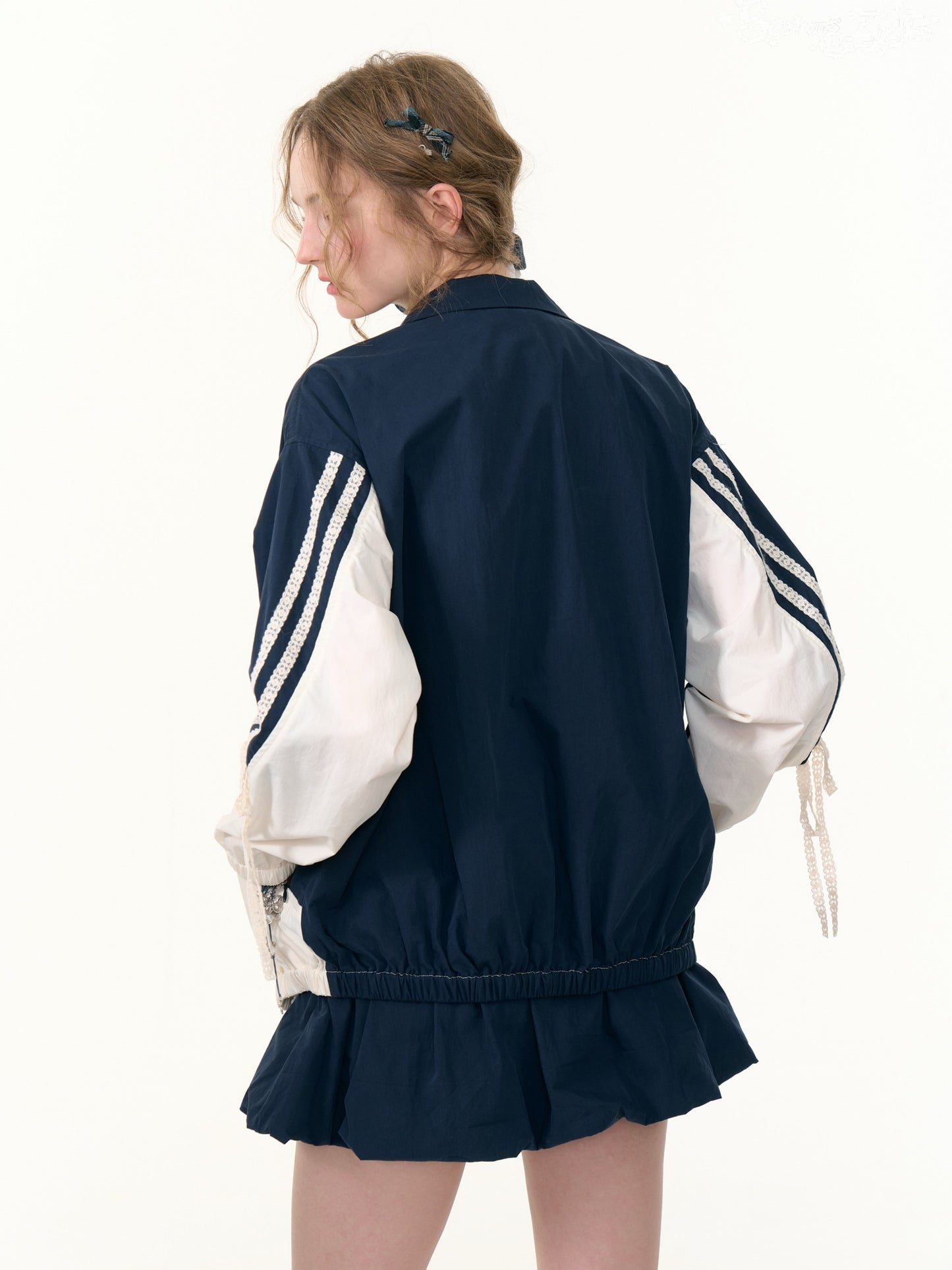 ZiziFei - Retro Zip-Up Jacket with Lace & Drawstring Details