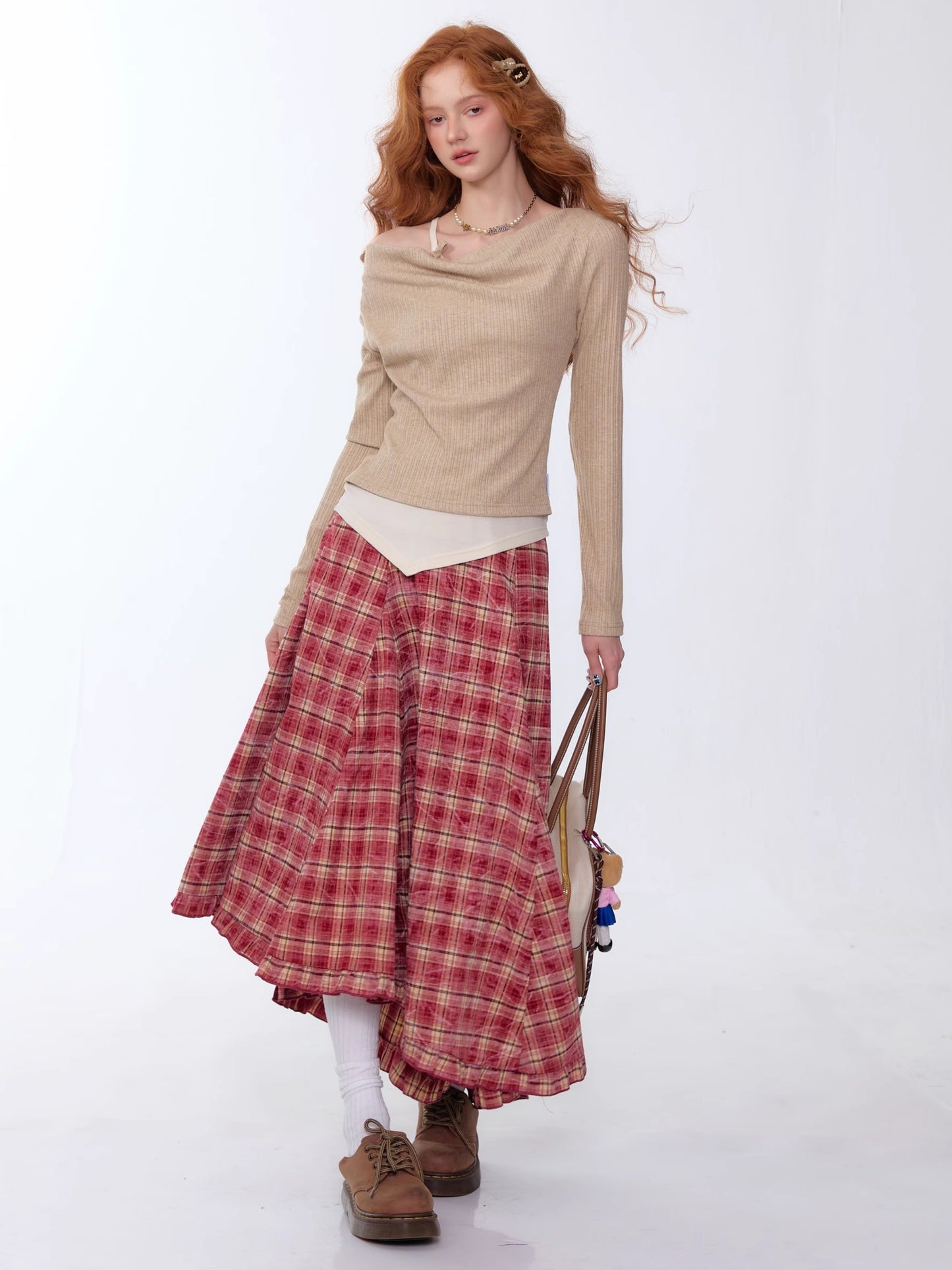 ZiziFei - Draped Mock Layered Long Sleeve Top – Soft Knit Two-Tone Design