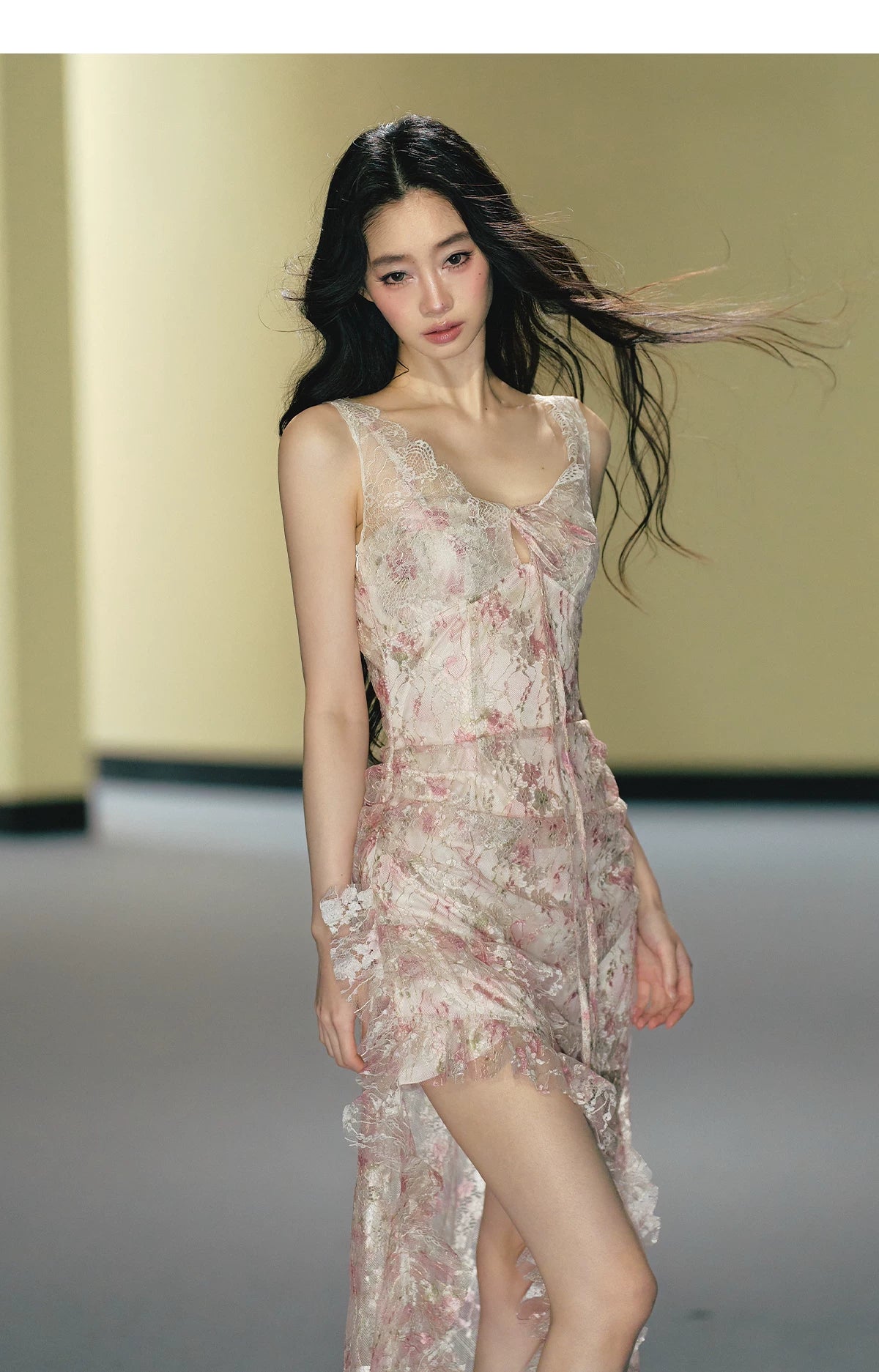 "Blush Mirage" Floral Lace Slip Maxi Dress