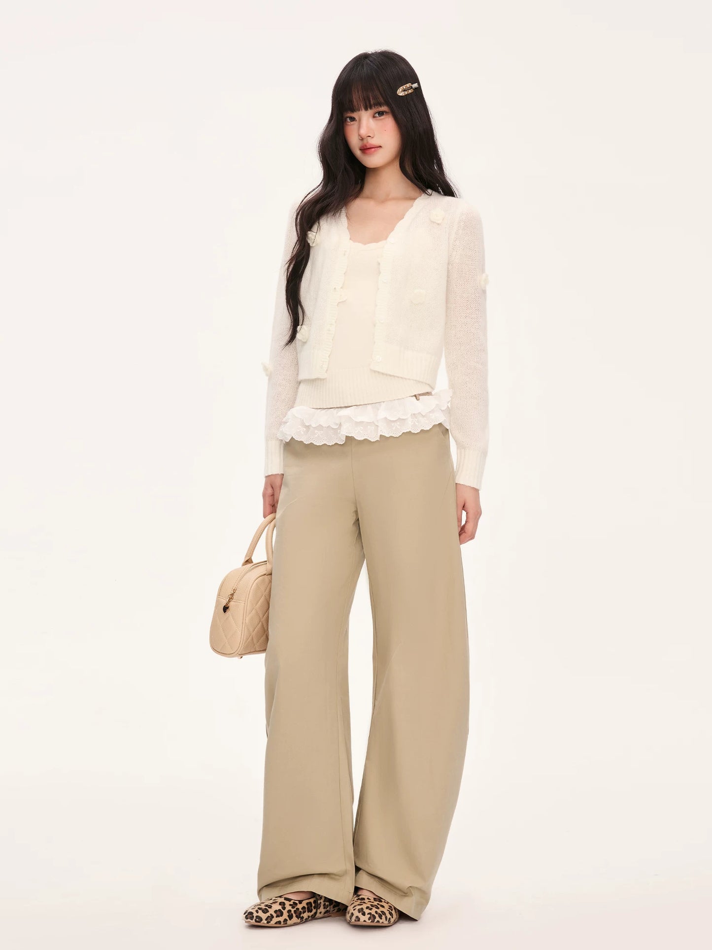 "Seoul Rose" Knit Cardigan & Camisole Set (Apricot)