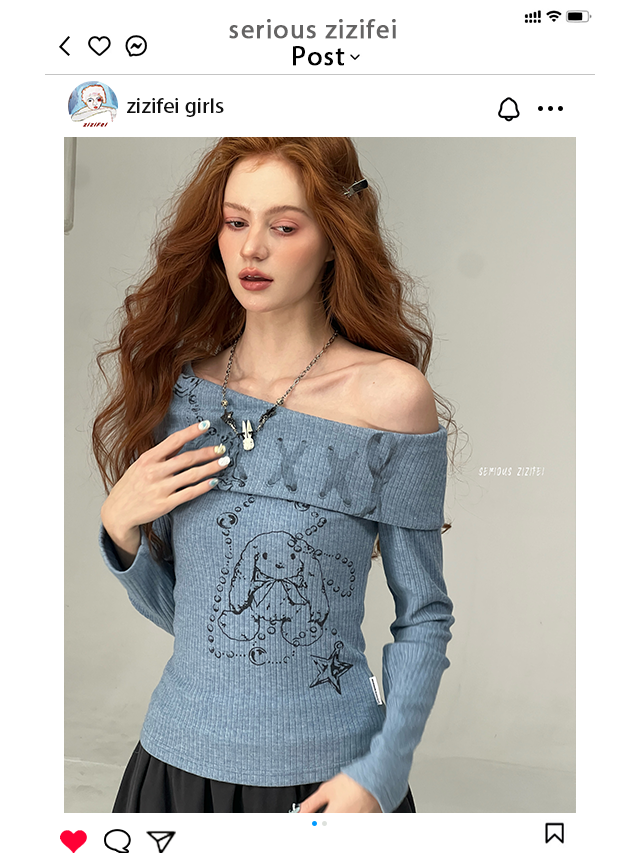 ZiziFei - Y2K Off-Shoulder Ribbed Knit Top – Lace-Up Foldover Sweater